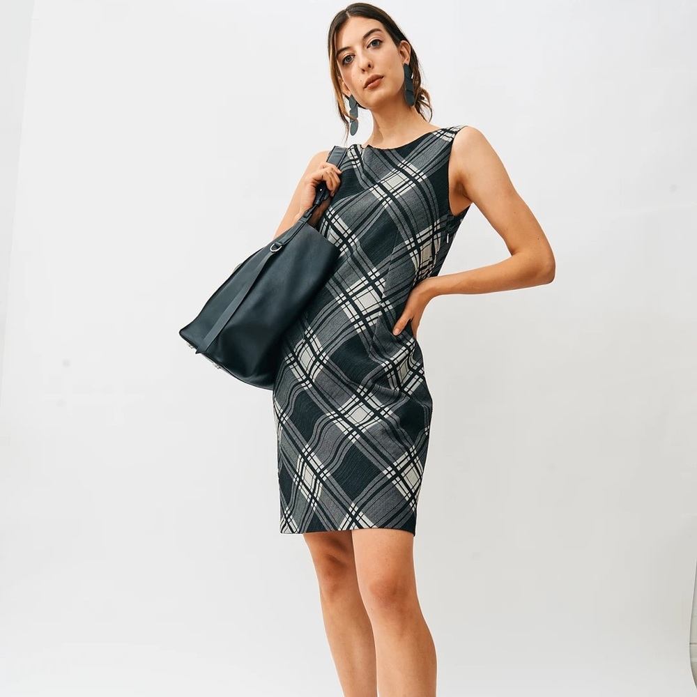 MaxMara Plaid Sleeveless Lined Abito Shift Dress